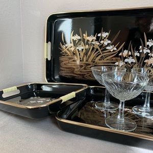 Set of 3, Vintage Lacquerware Floral Trays